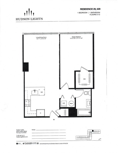 Floor plan for 1 bed, 1 bath, 760 sqft